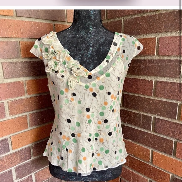 City DKNY Silk Dotted Blouse w/ Floral Accents - Picture 2 of 2